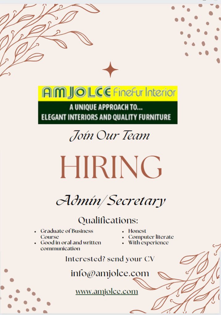 Amjolce Job Opening Admin/Secretary